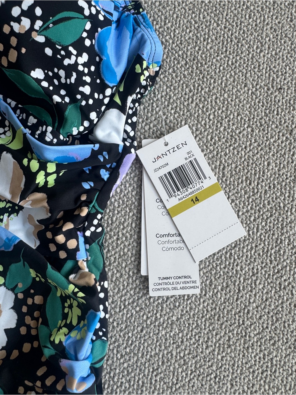 NWT Jantzen Black Blue Floral Tummy Control One Piece Swimsuit Size 14 - Picture 4 of 6
